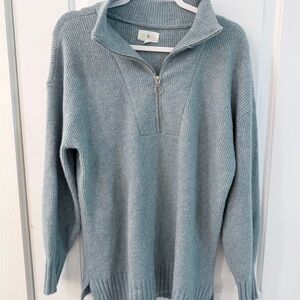 Lou & Grey Ribbed Half-Zip Sweater Mock Neck - Soft Blue